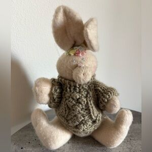 Vintage Plush Bunny Knit Sweater Jointed Legs Spring Decorative Crafting